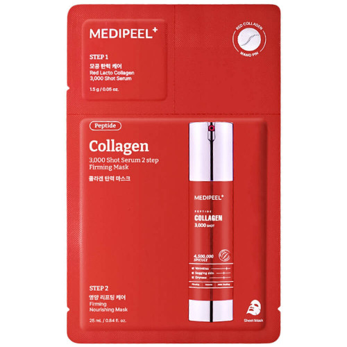 Двухступенчатая маска упругости и сияния MEDIPEEL⁺ Peptide Collagen 3000 Shot Serum 2 Step Mask